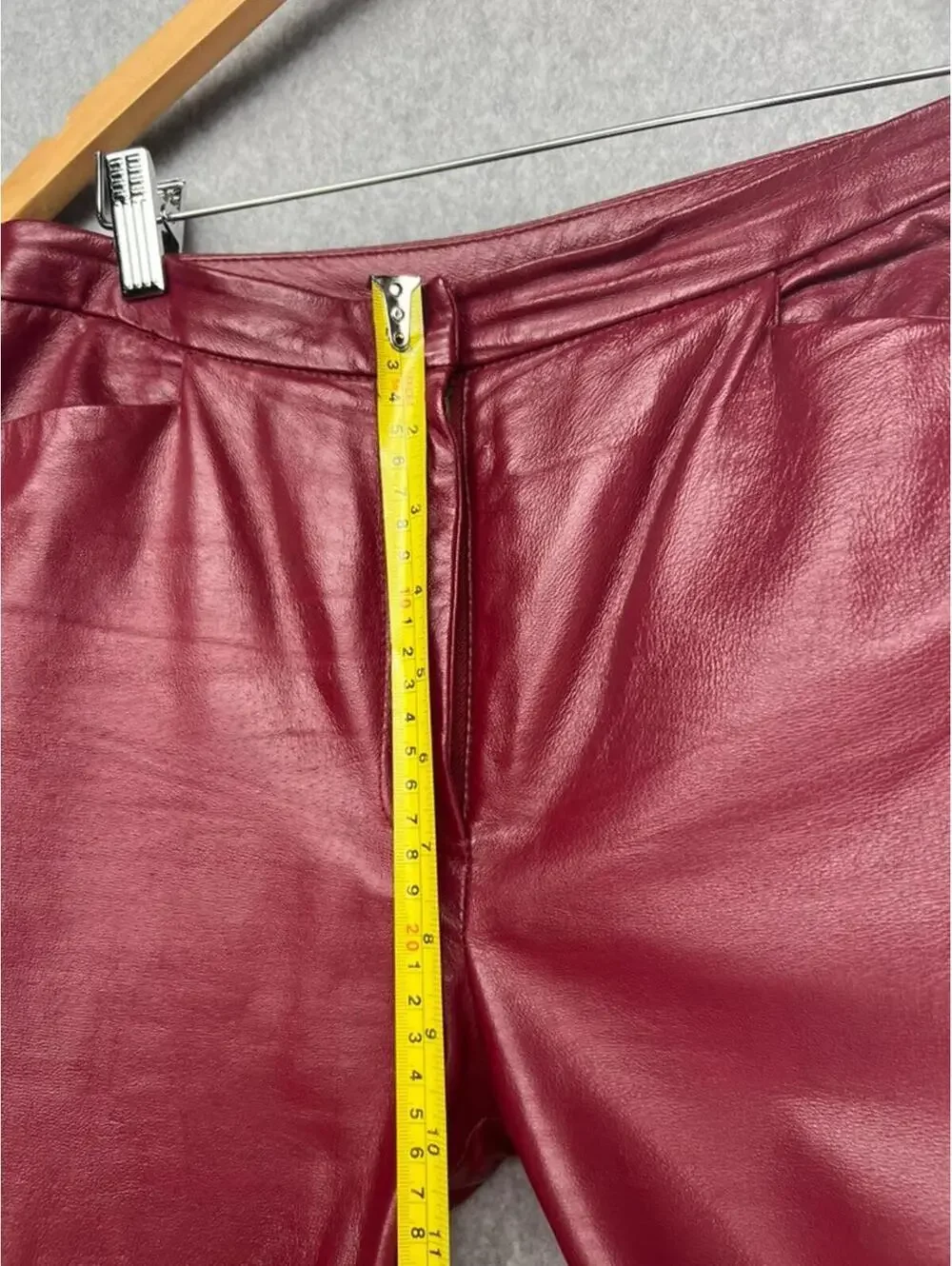 Vintage 90s Womens High Rise Leather Pants Size 10 Straight Leg Deep Red Casual